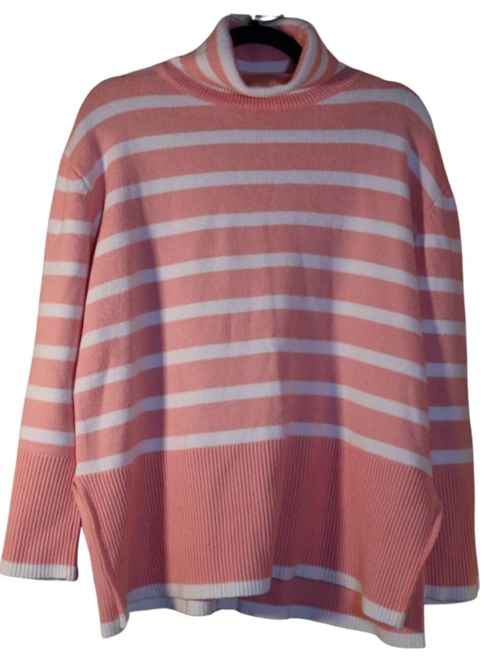 BTFBM Pink White Striped Turtleneck Sweater Side Slit Medium Like New